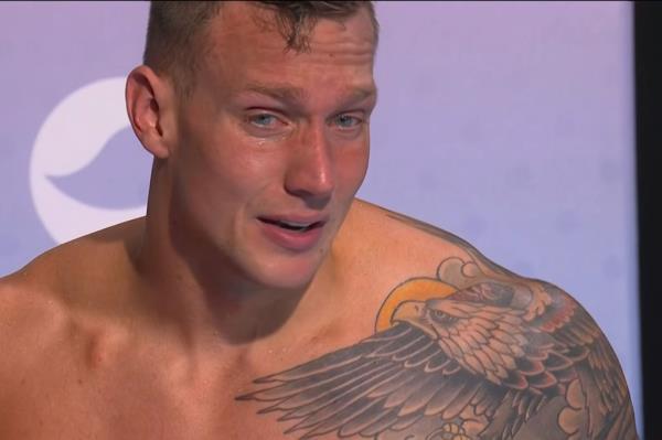 Caeleb Dressel was emotio<em></em>nal after failing to qualify for the 100-meter butterfly final at the 2024 Paris Olympics on Aug. 2, 2024. 