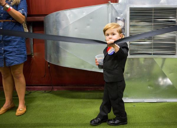 Hunter Tirpak, 2, dressed as Do<em></em>nald Trump at a campaign rally for Republican presidential nominee Do<em></em>nald Trump on October 21, 2016 in Newtown, Pennsylvania. Hunter stole the show at a previous Trump rally in Wilkes Barre, Pennsylvania earlier this month. 