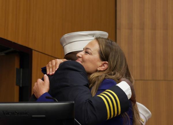 Screenshot thanking the FDNY Commissio<em></em>ner Laura Kavanagh for her service, at the FDNY EMS Lieutenant Promotion at St. John's University.