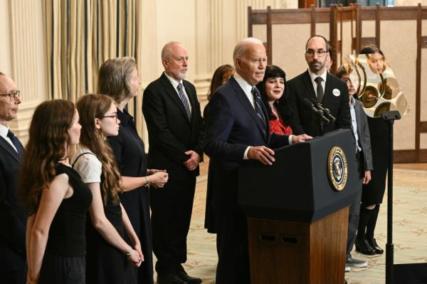 President Biden spoke at the White House a<em></em>bout the prison exchange with Russia that will free three priso<em></em>ners including Wall Street Journal reporter Evan Gershkovich on Aug. 1, 2024.