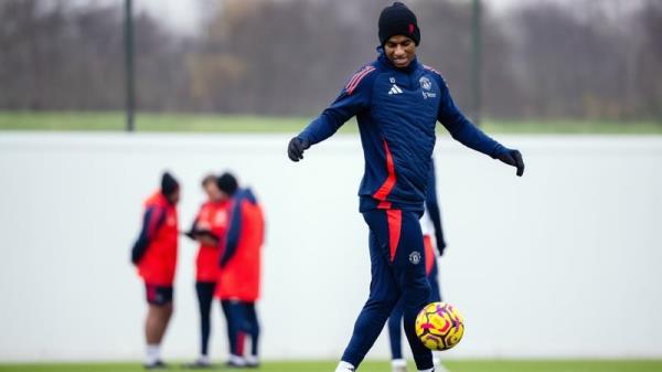 Marcus Rashford during Manchester United training this week